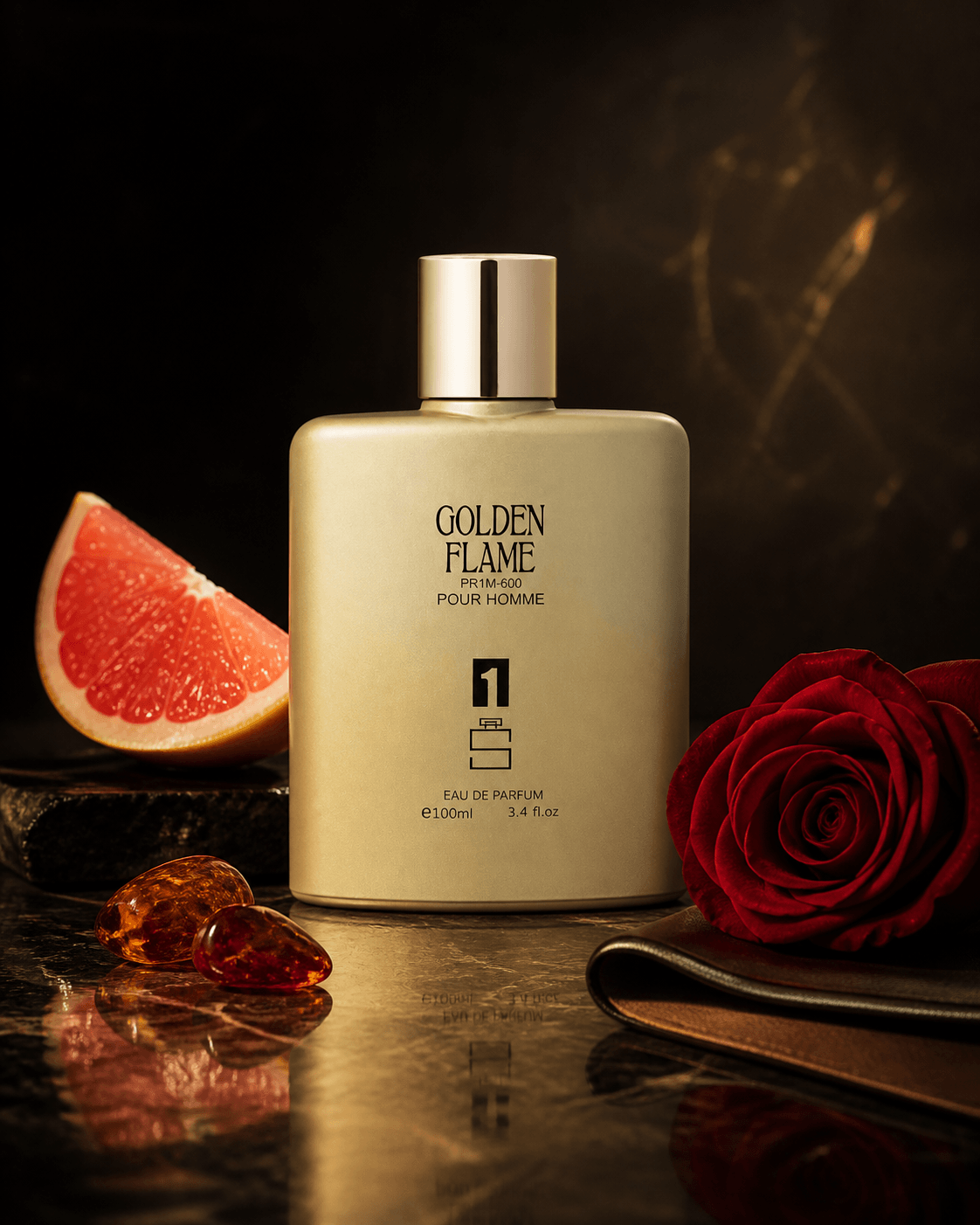 Stellaria Golden Flame pour homme Eau de Parfum 100ml with grapefruit, rose and amber, leather